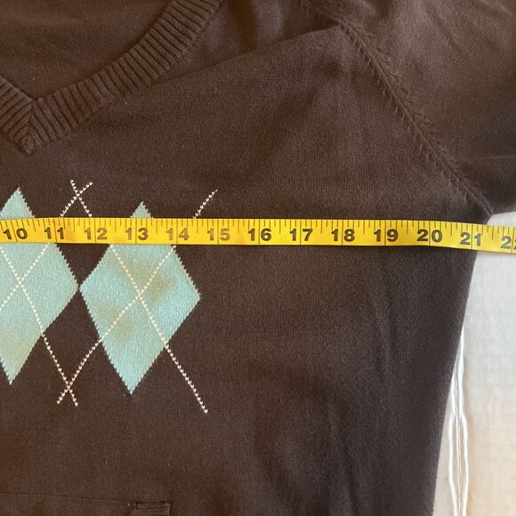 Cato Women’s XL Chocolate Brown Sweater Hood Kangaroo Pocket Cotton Blue Argyle - Picture 8 of 10